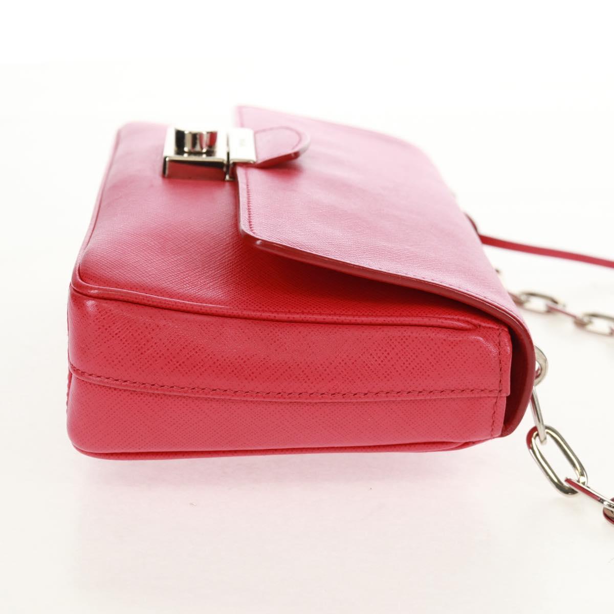 PRADA Chain Shoulder Bag Safiano leather Red Silver Auth ka1025V