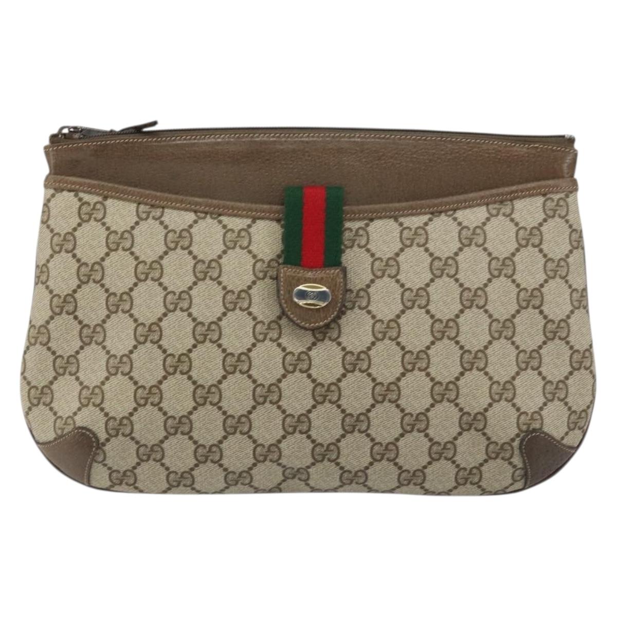 GUCCI GG Supreme Web Sherry Line Bag PVC Beige Gold 904 02 026 Auth ka1036