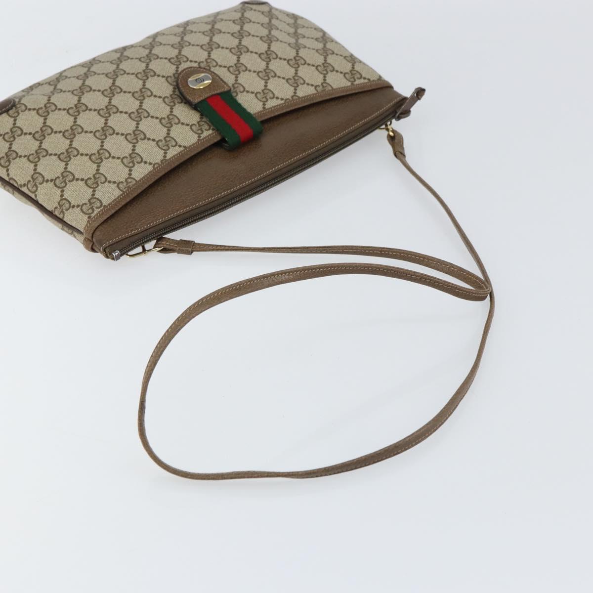 GUCCI GG Supreme Web Sherry Line Bag PVC Beige Gold 904 02 026 Auth ka1036