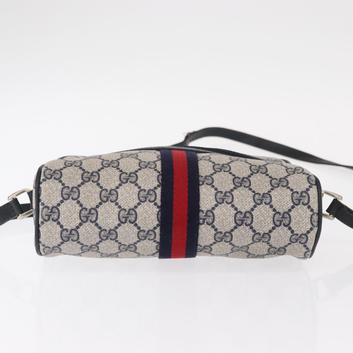 GUCCI GG Supreme Sherry Line Shoulder Bag PVC Navy Gold 378 02 004 Auth ka104