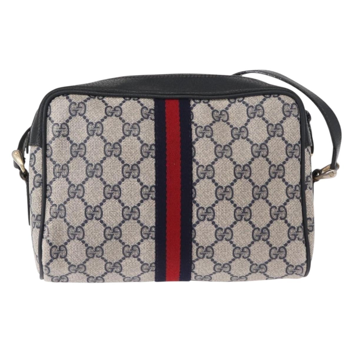 GUCCI GG Supreme Sherry Line Shoulder Bag PVC Navy Gold 378 02 004 Auth ka104