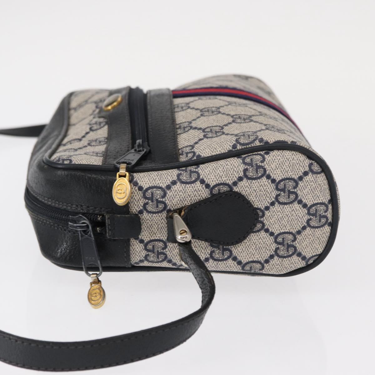 GUCCI GG Supreme Sherry Line Shoulder Bag PVC Navy Gold 378 02 004 Auth ka104