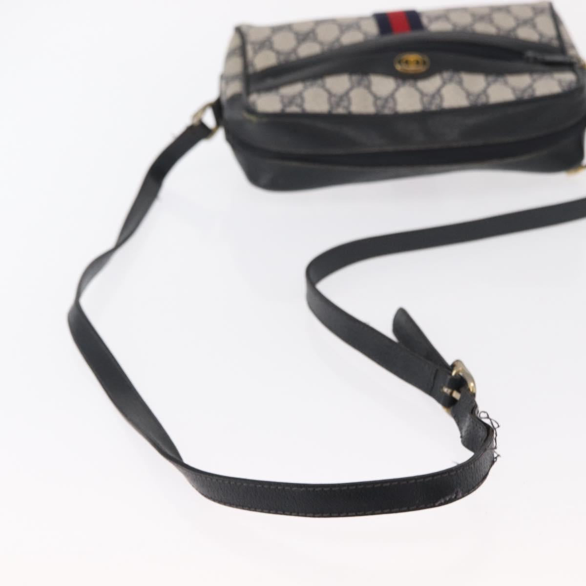 GUCCI GG Supreme Sherry Line Shoulder Bag PVC Navy Gold 378 02 004 Auth ka104