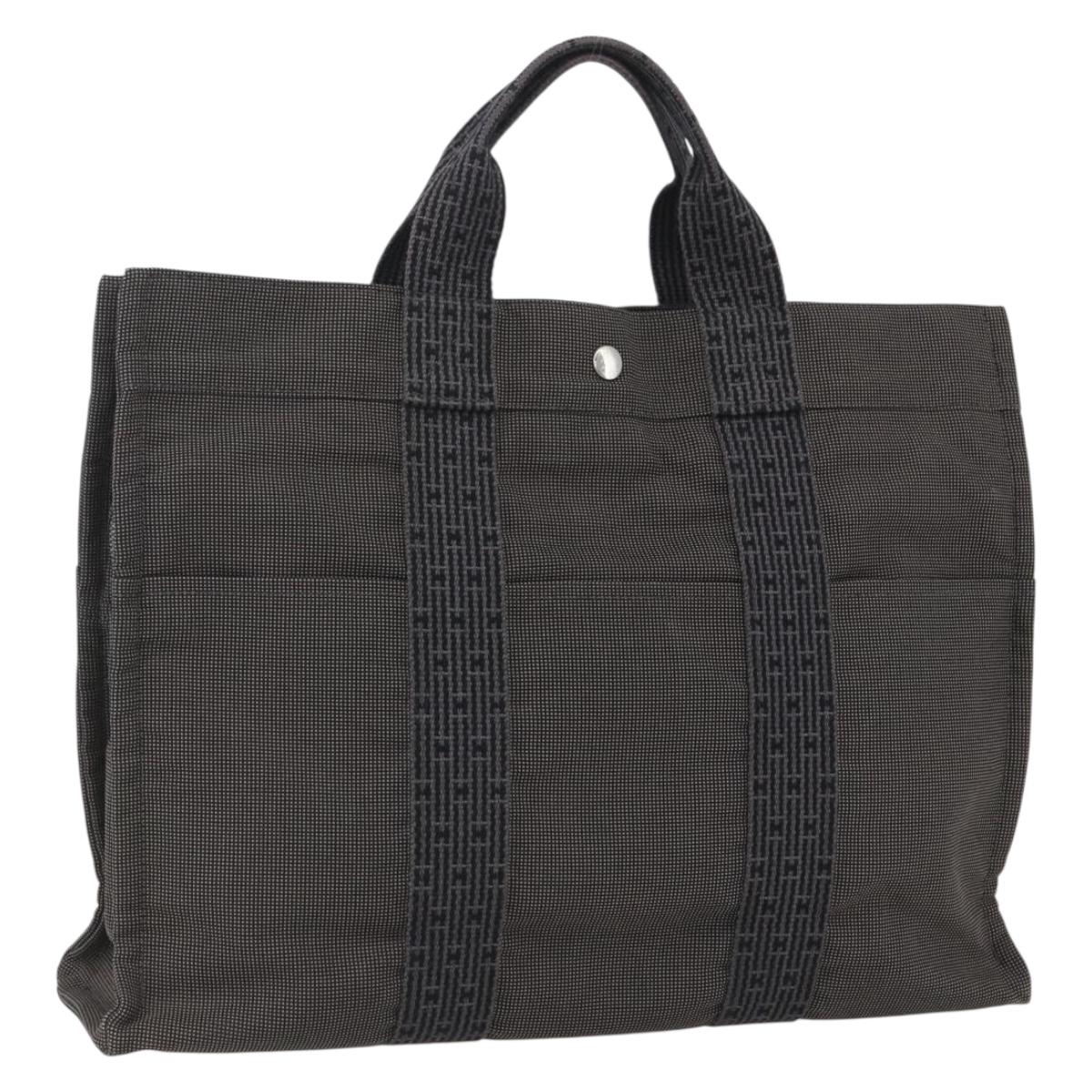 HERMES Her Line Tote Bag Canvas Gray Silver Auth ka1042