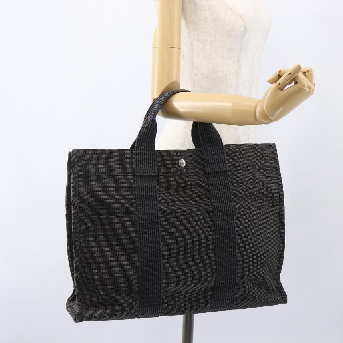 HERMES Her Line Tote Bag Canvas Gray Silver Auth ka1042