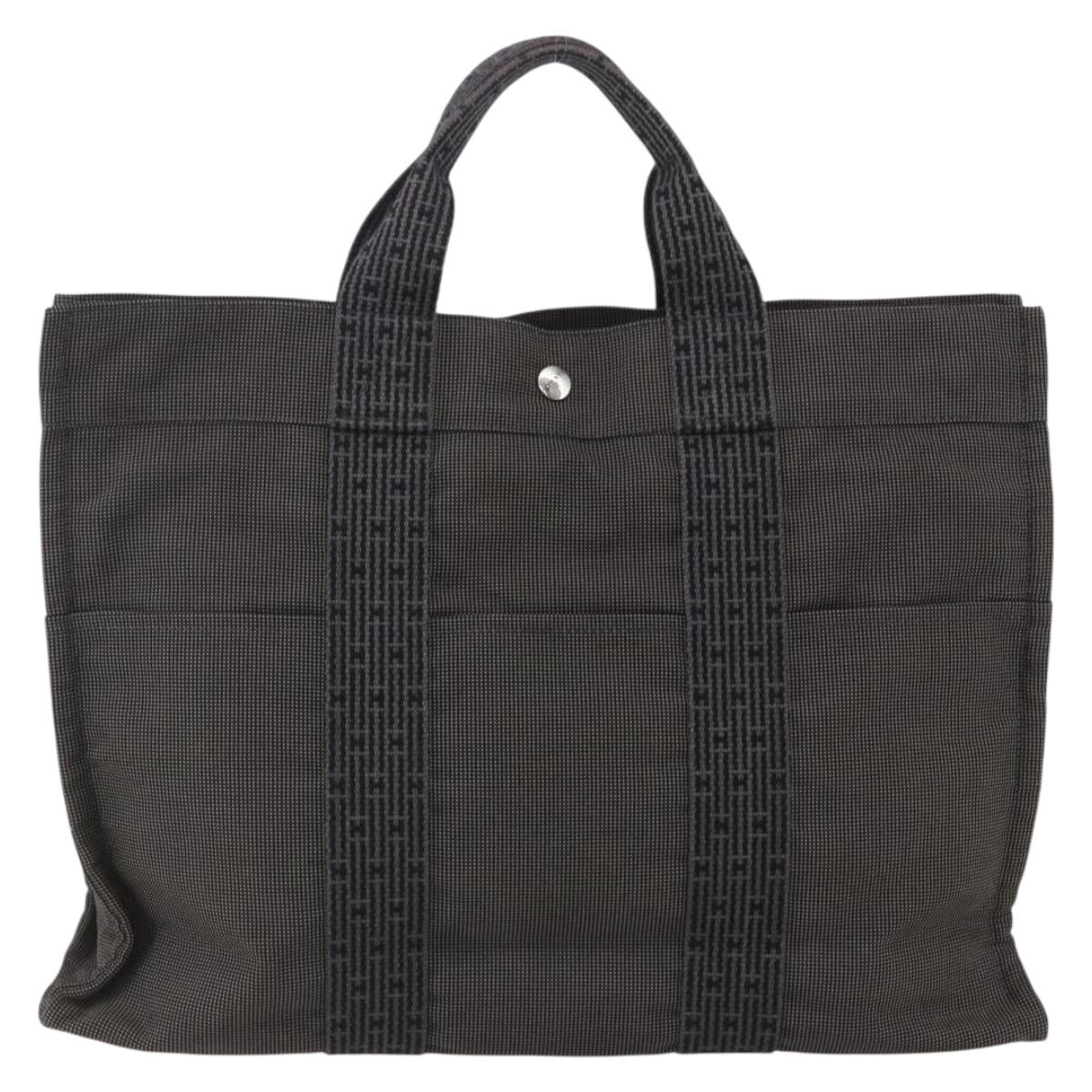 HERMES Her Line Tote Bag Canvas Gray Silver Auth ka1042
