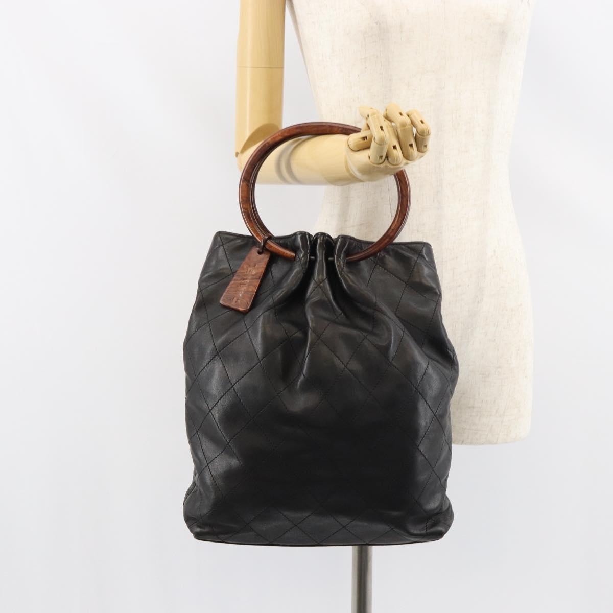 CHANEL Matelasse Hand Bag Leather Black Gold CC Auth ka1043