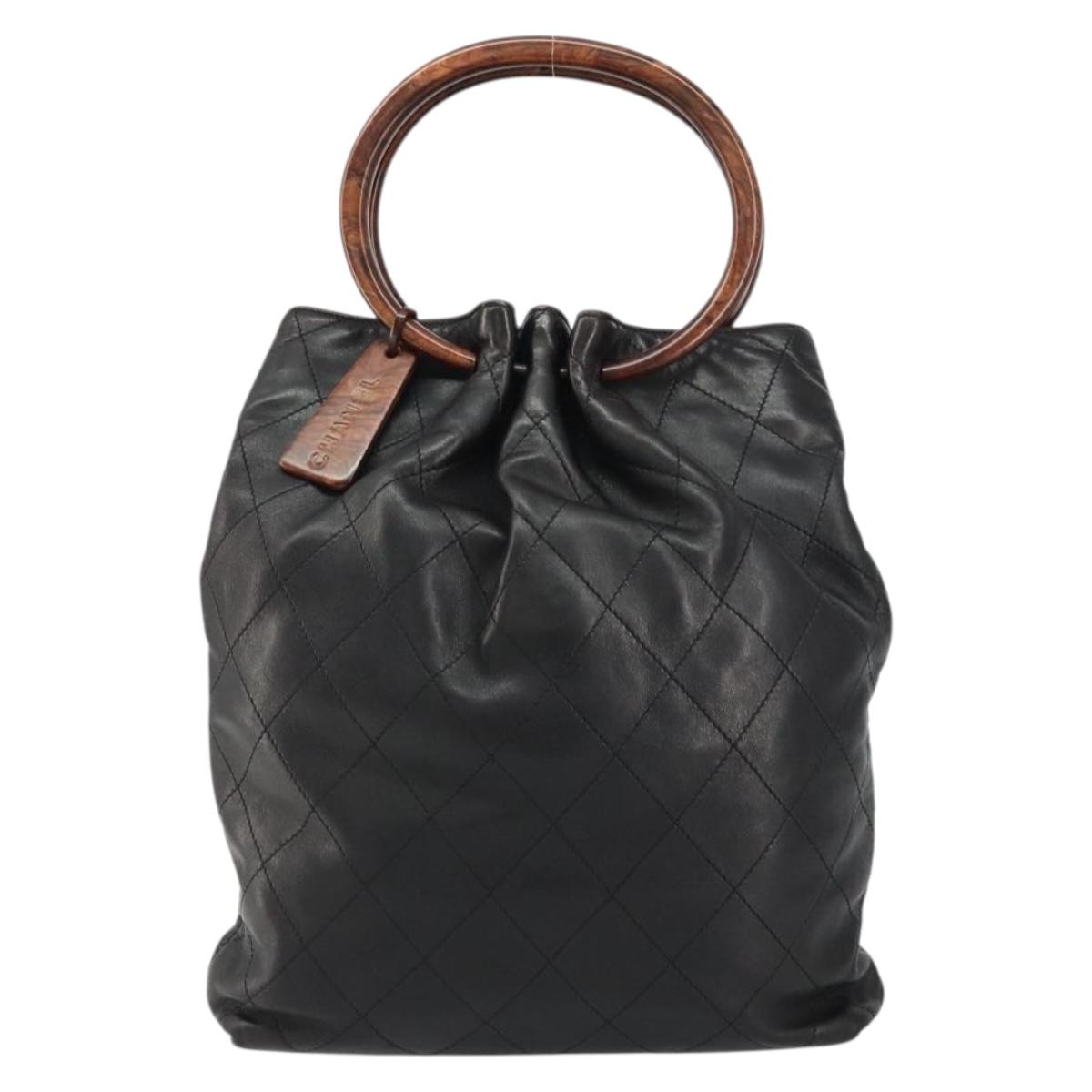 CHANEL Matelasse Hand Bag Leather Black Gold CC Auth ka1043