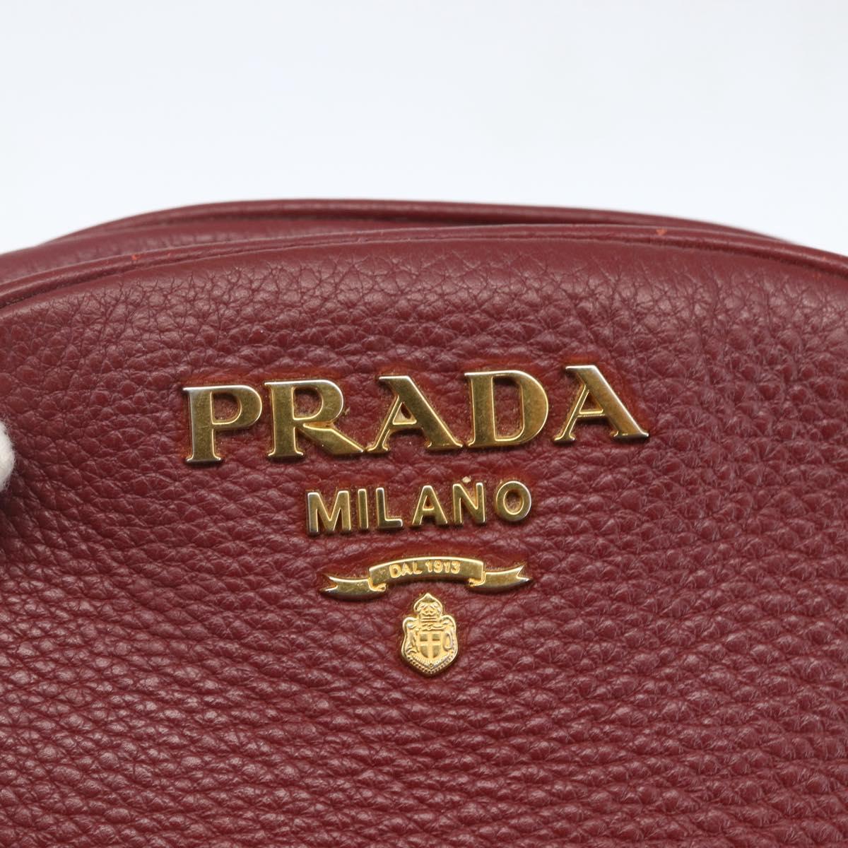 PRADA Shoulder Bag Leather 2way Bordeaux Gold Auth ka1044
