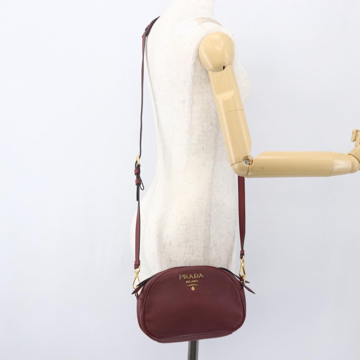 PRADA Shoulder Bag Leather 2way Bordeaux Gold Auth ka1044