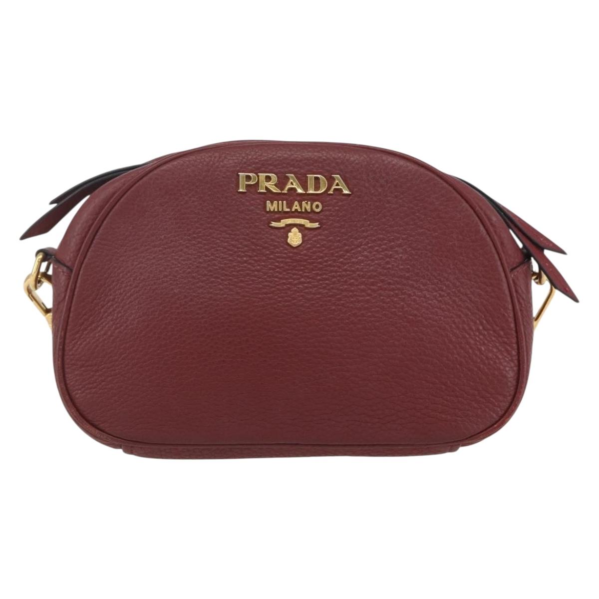 PRADA Shoulder Bag Leather 2way Bordeaux Gold Auth ka1044