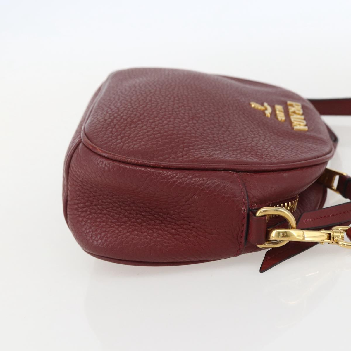 PRADA Shoulder Bag Leather 2way Bordeaux Gold Auth ka1044