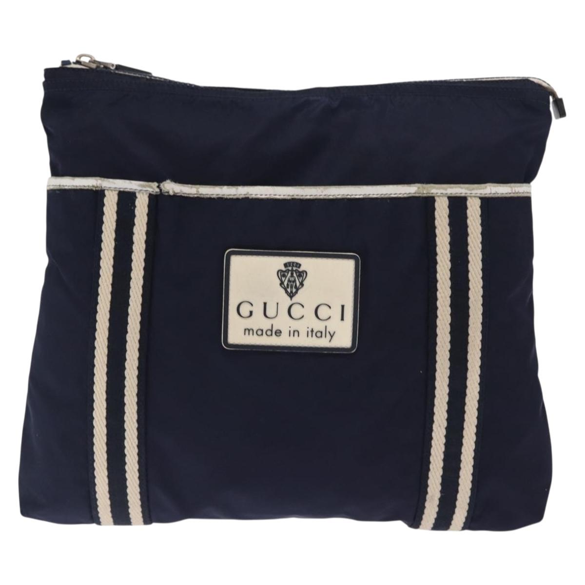 GUCCI Shoulder Bag Nylon Navy Silver 189662 Auth ka1054