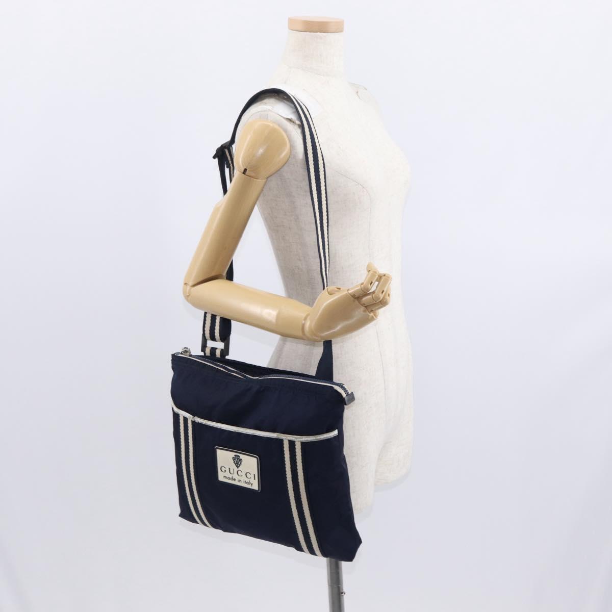 GUCCI Shoulder Bag Nylon Navy Silver 189662 Auth ka1054