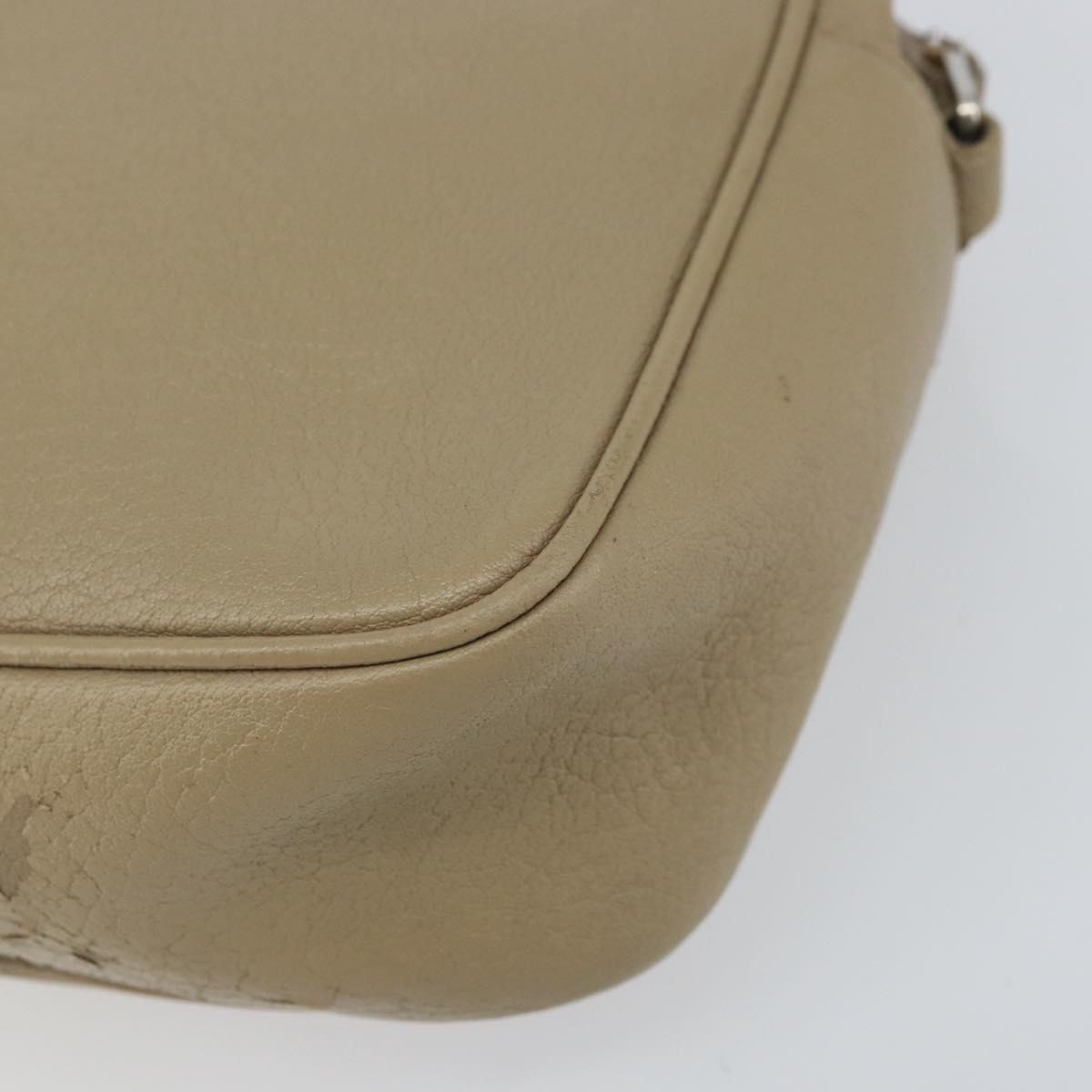 SAINT LAURENT Shoulder Bag Leather Beige Silver Auth ka1059