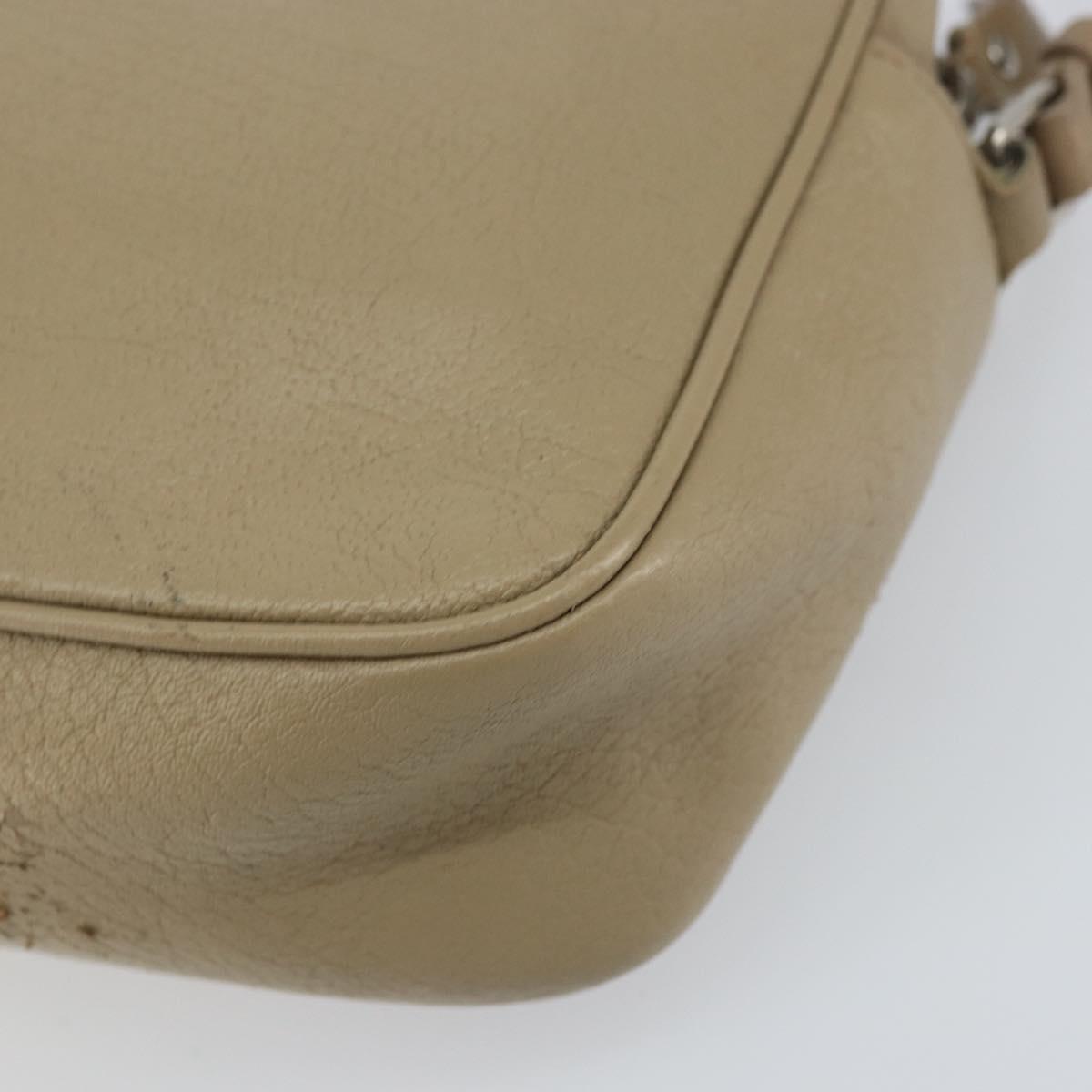 SAINT LAURENT Shoulder Bag Leather Beige Silver Auth ka1059