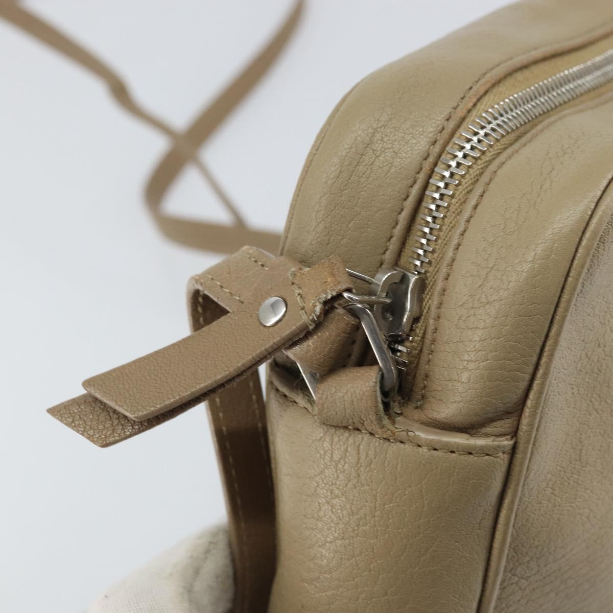 SAINT LAURENT Shoulder Bag Leather Beige Silver Auth ka1059