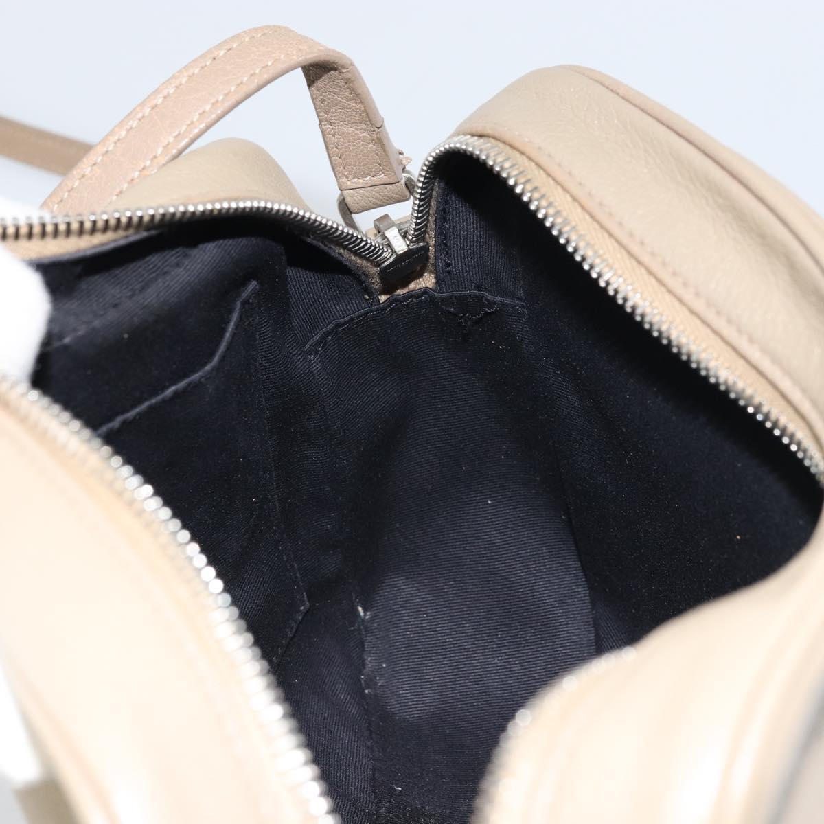 SAINT LAURENT Shoulder Bag Leather Beige Silver Auth ka1059