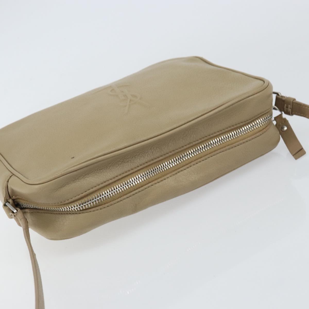 SAINT LAURENT Shoulder Bag Leather Beige Silver Auth ka1059