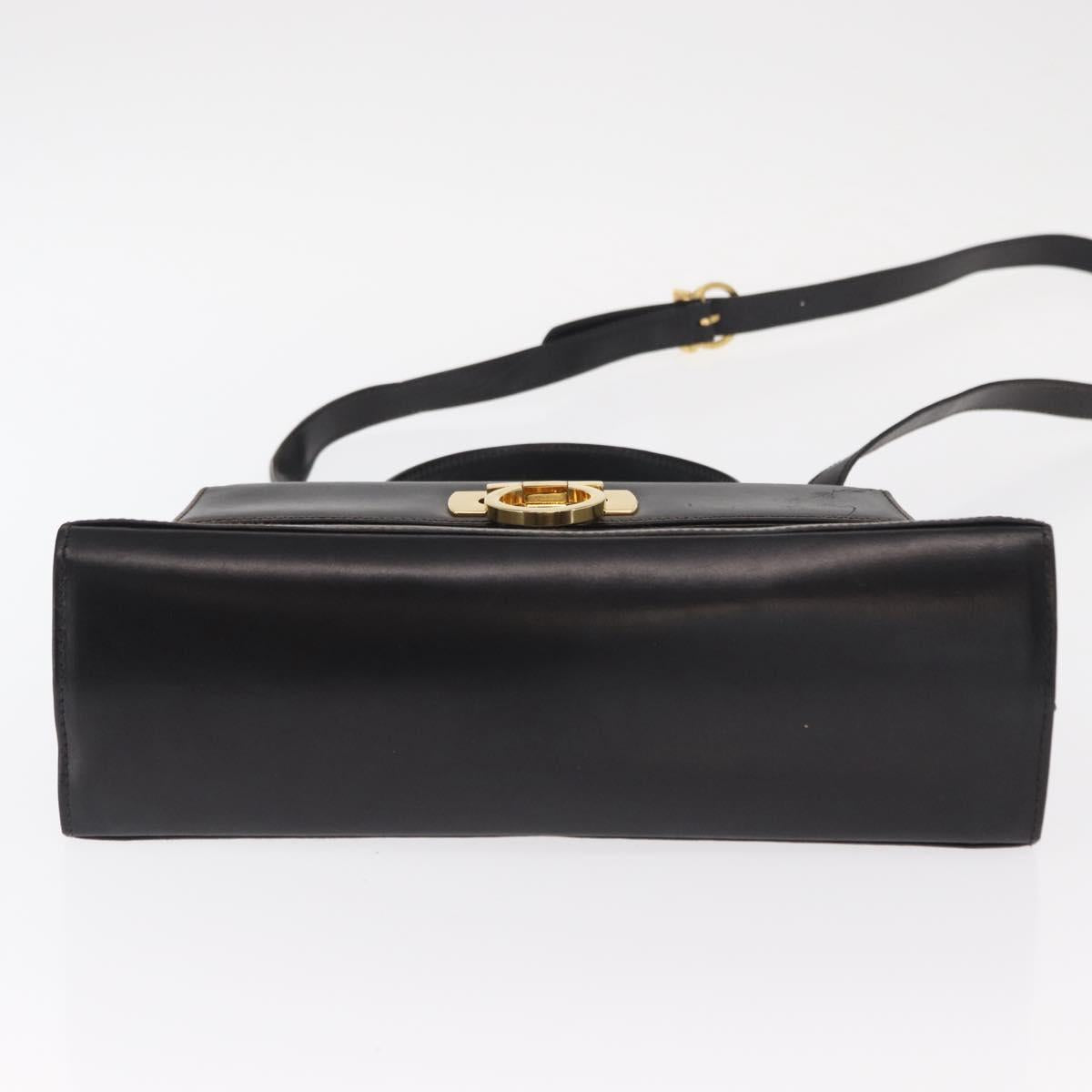 Salvatore Ferragamo Gancini Hand Bag Leather 2way Black Gold Auth ka1065