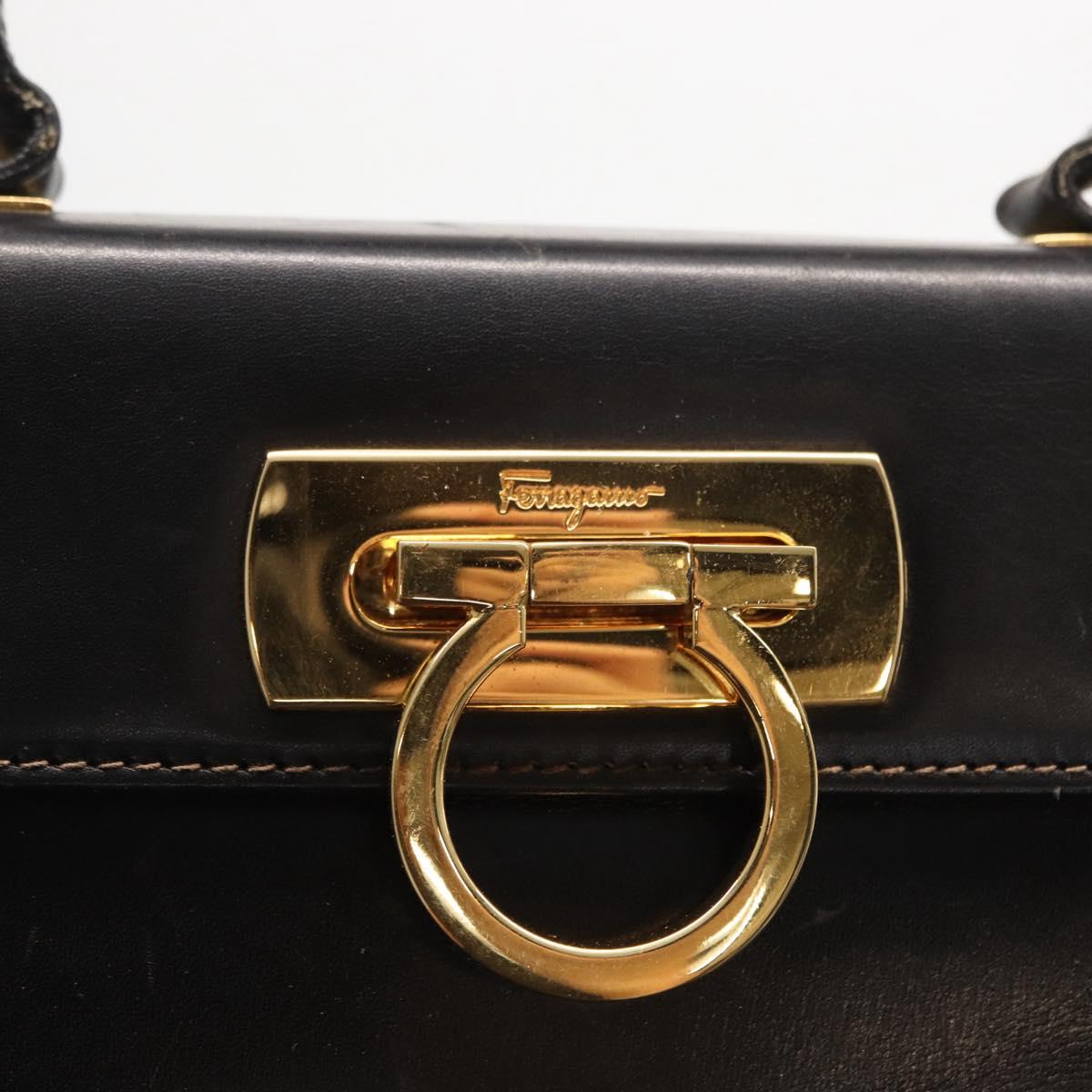 Salvatore Ferragamo Gancini Hand Bag Leather 2way Black Gold Auth ka1065