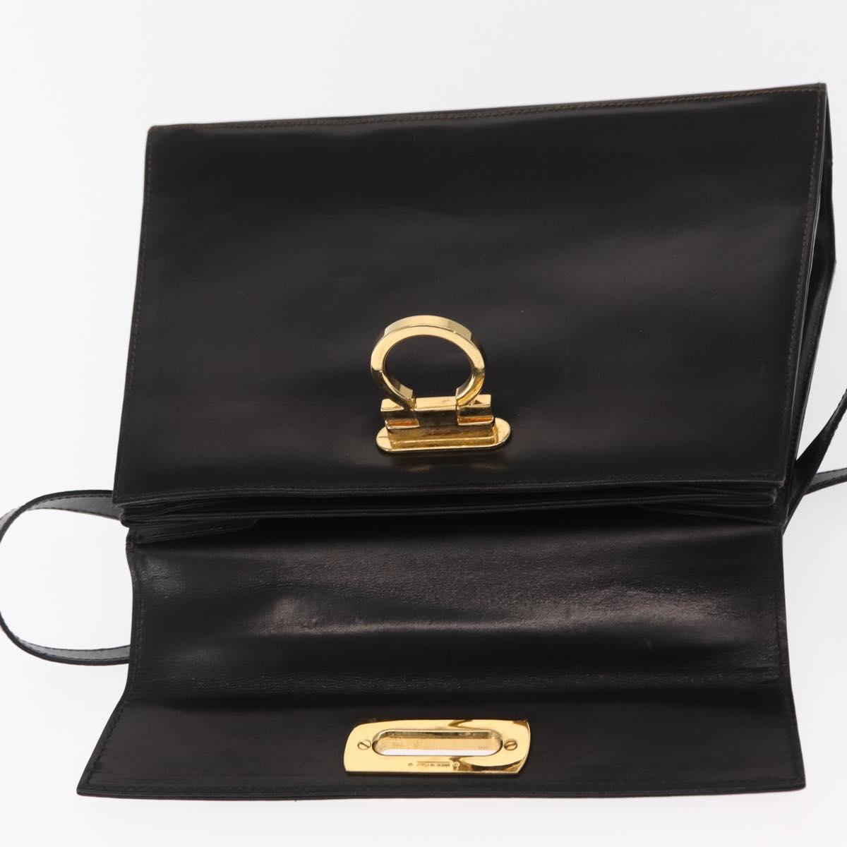 Salvatore Ferragamo Gancini Hand Bag Leather 2way Black Gold Auth ka1065