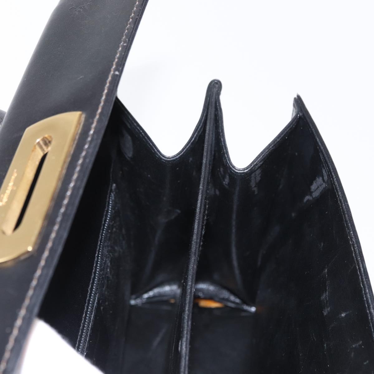 Salvatore Ferragamo Gancini Hand Bag Leather 2way Black Gold Auth ka1065