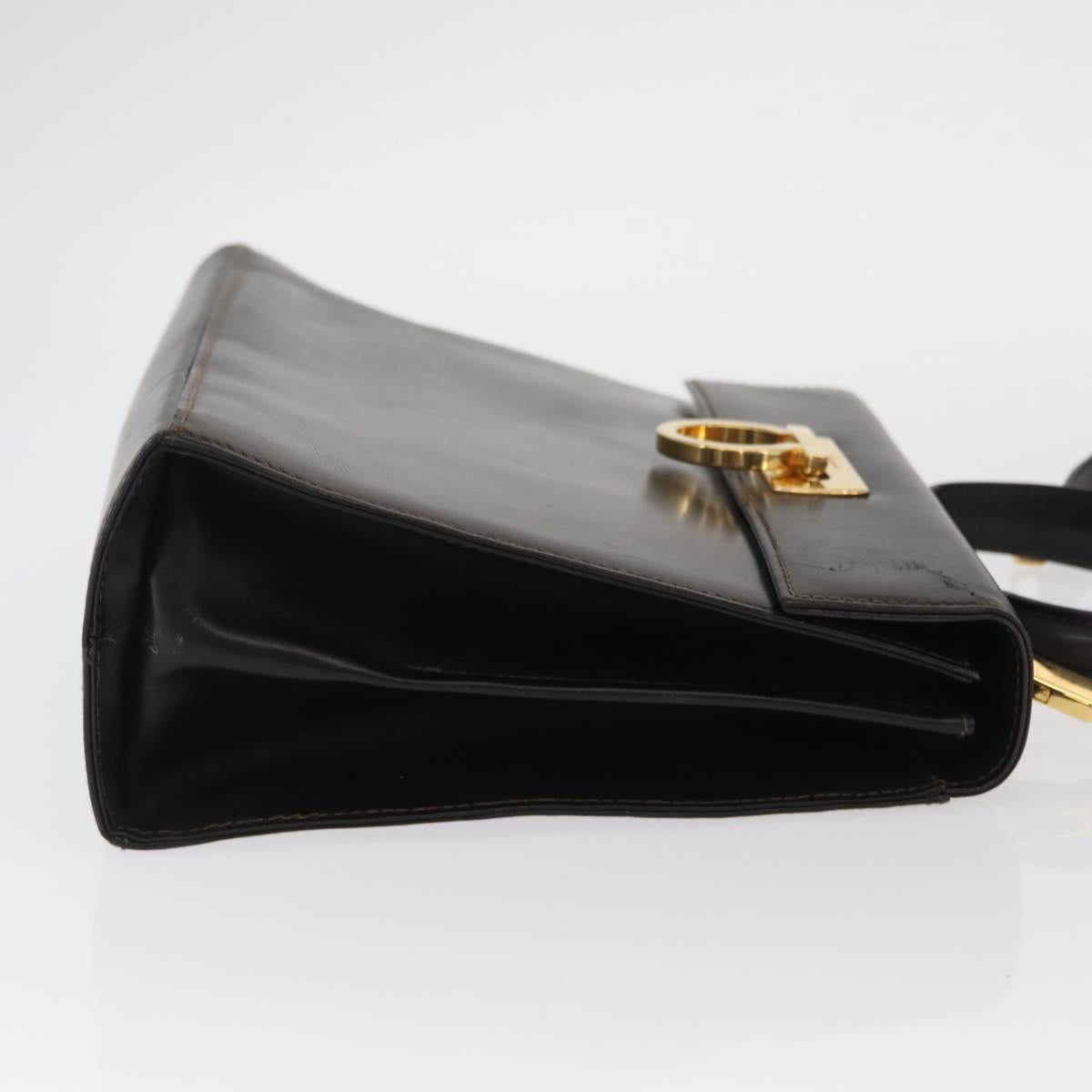 Salvatore Ferragamo Gancini Hand Bag Leather 2way Black Gold Auth ka1065