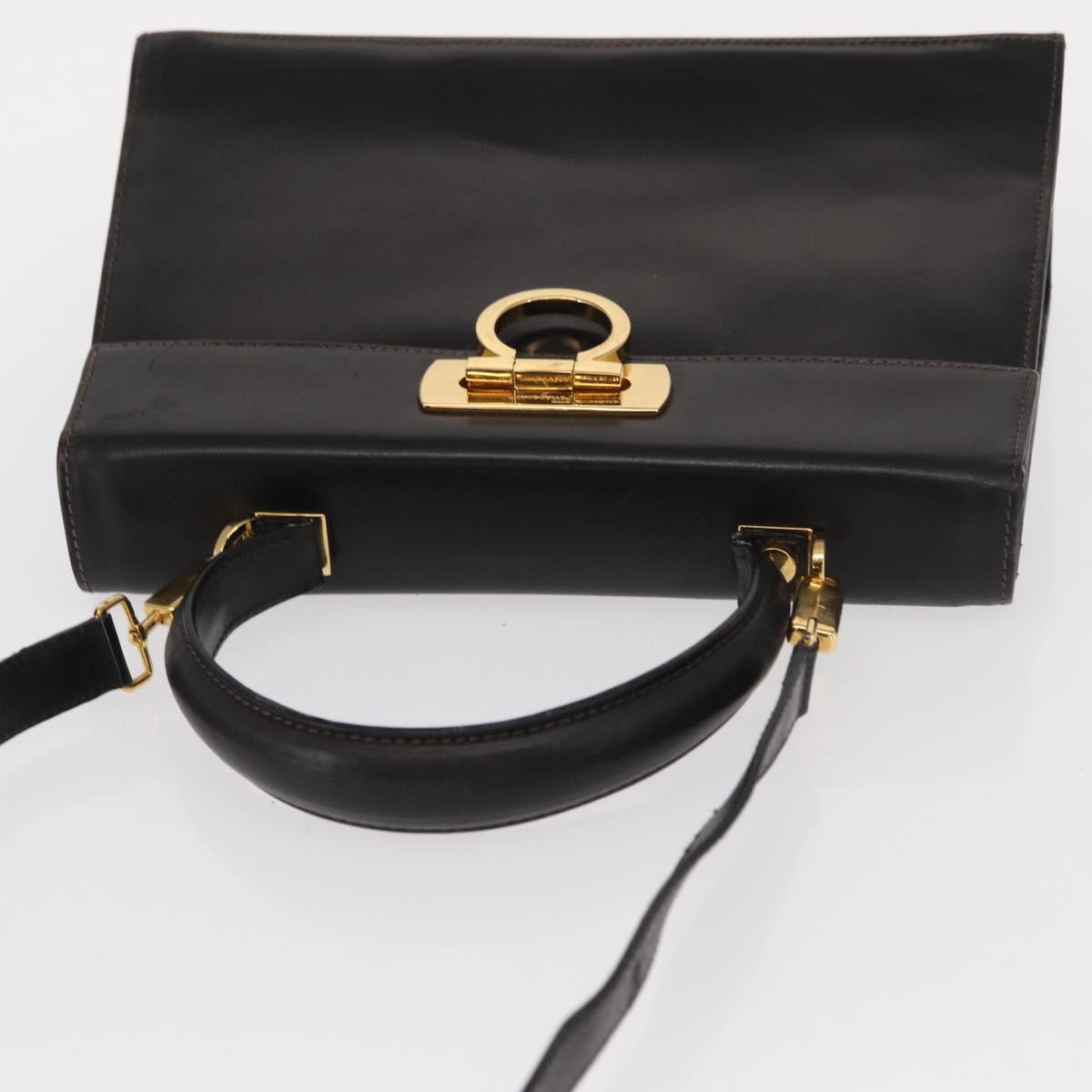 Salvatore Ferragamo Gancini Hand Bag Leather 2way Black Gold Auth ka1065