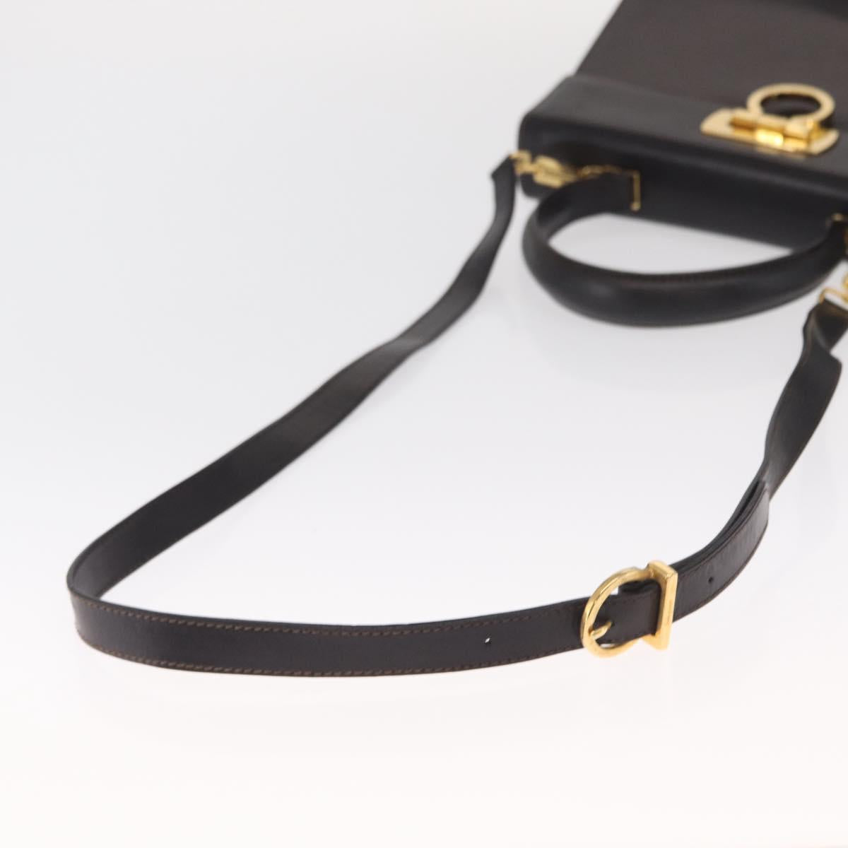 Salvatore Ferragamo Gancini Hand Bag Leather 2way Black Gold Auth ka1065