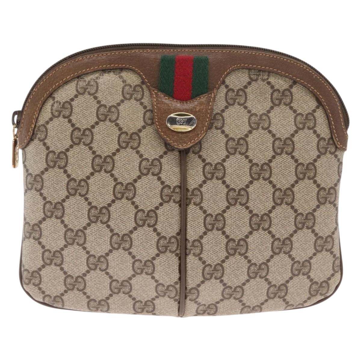 GUCCI GG Supreme Web Sherry Line Bag PVC Beige Gold 68 02 047 Auth ka1073
