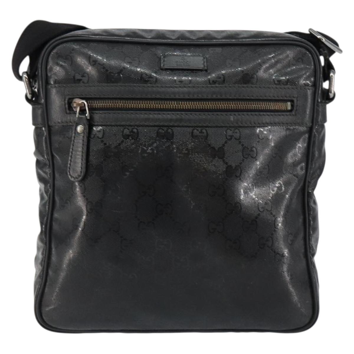 GUCCI GG Implementation Bag Coated Canvas Black Silver 201448 Auth ka108