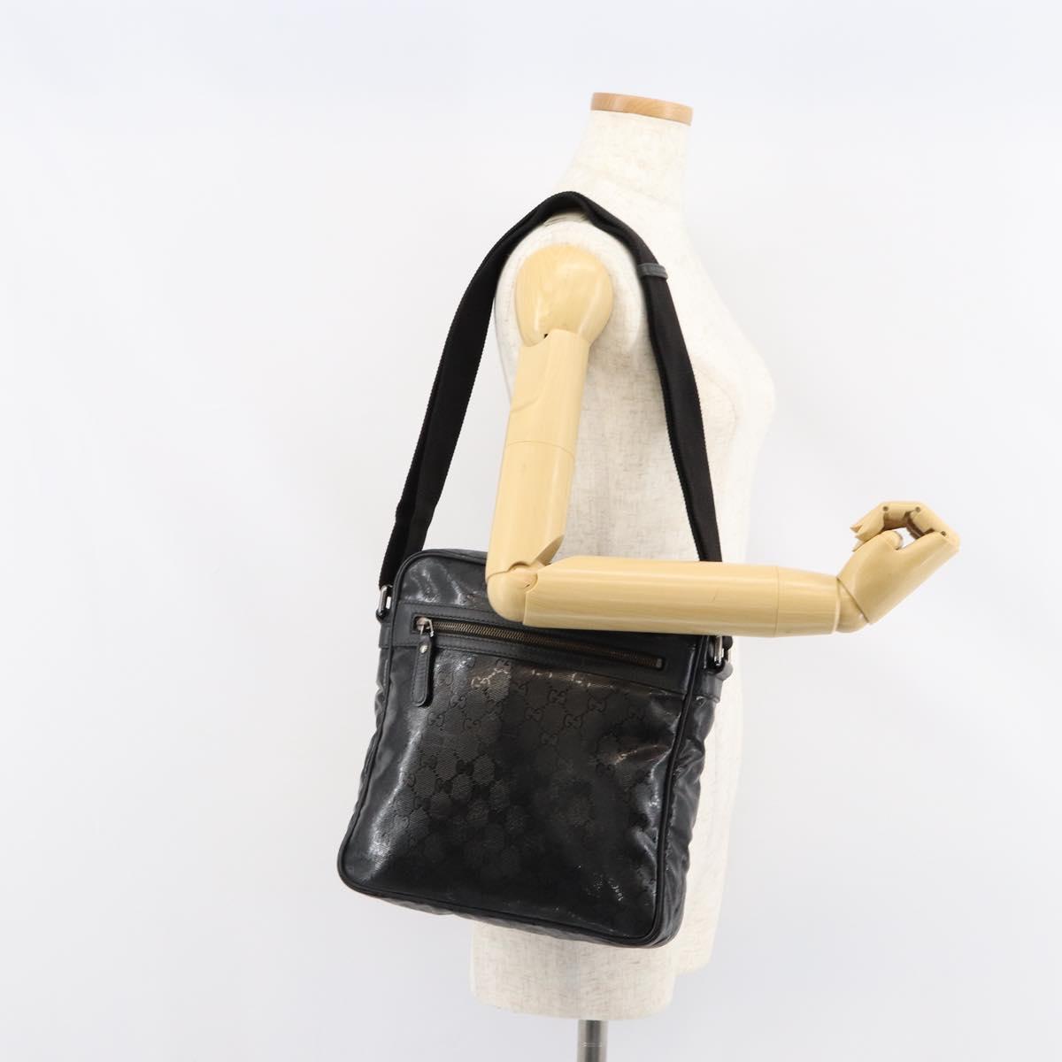 GUCCI GG Implementation Bag Coated Canvas Black Silver 201448 Auth ka108