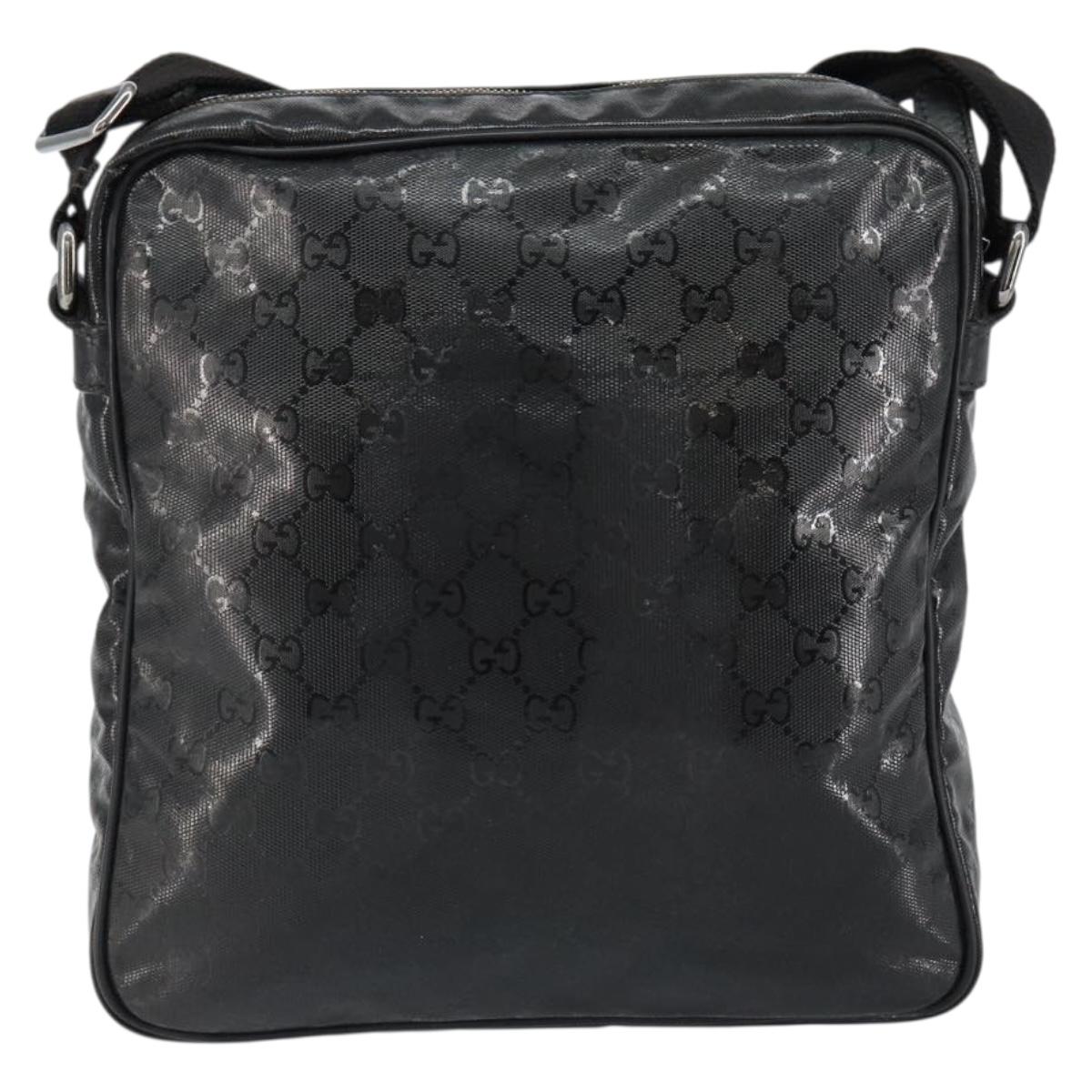 GUCCI GG Implementation Bag Coated Canvas Black Silver 201448 Auth ka108