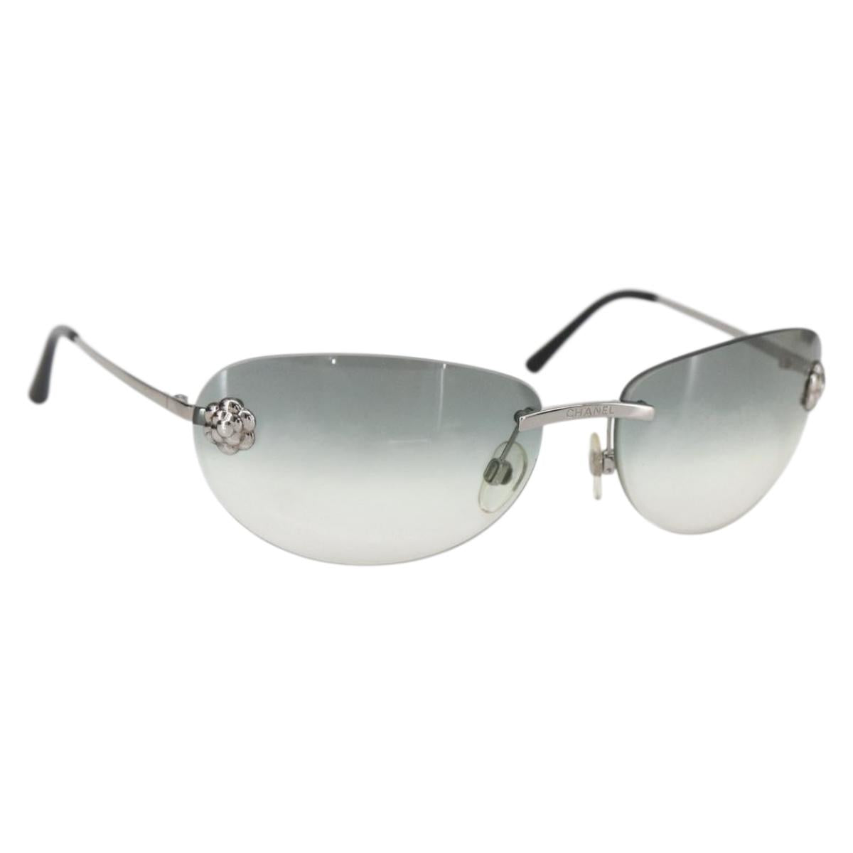 CHANEL Sunglasses metal Black CC Auth ka1080
