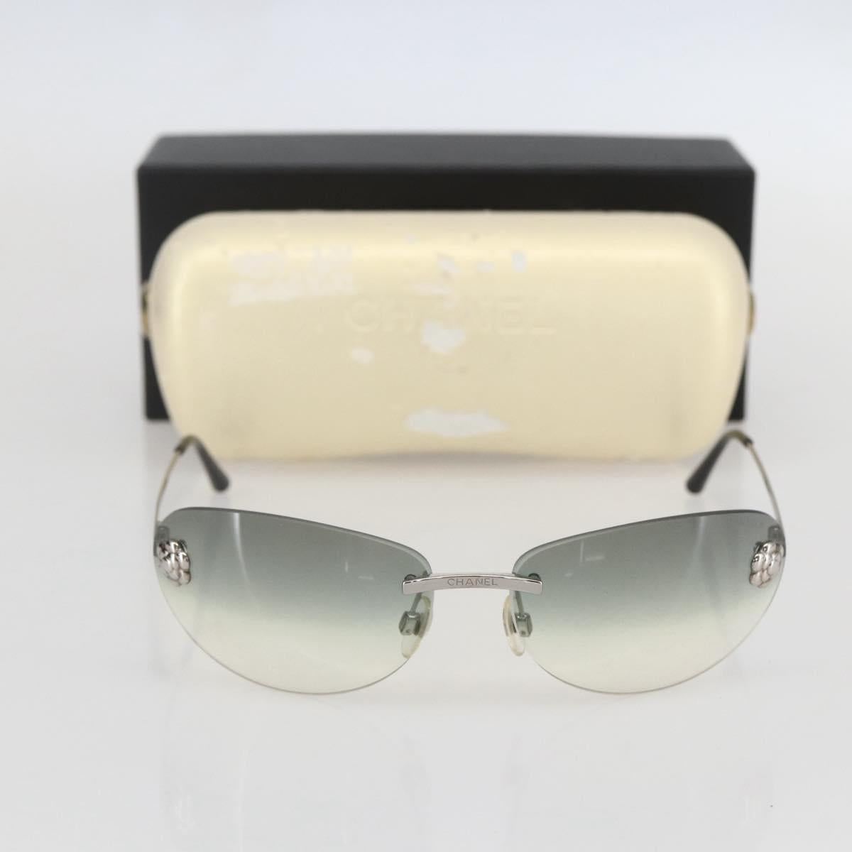 CHANEL Sunglasses metal Black CC Auth ka1080
