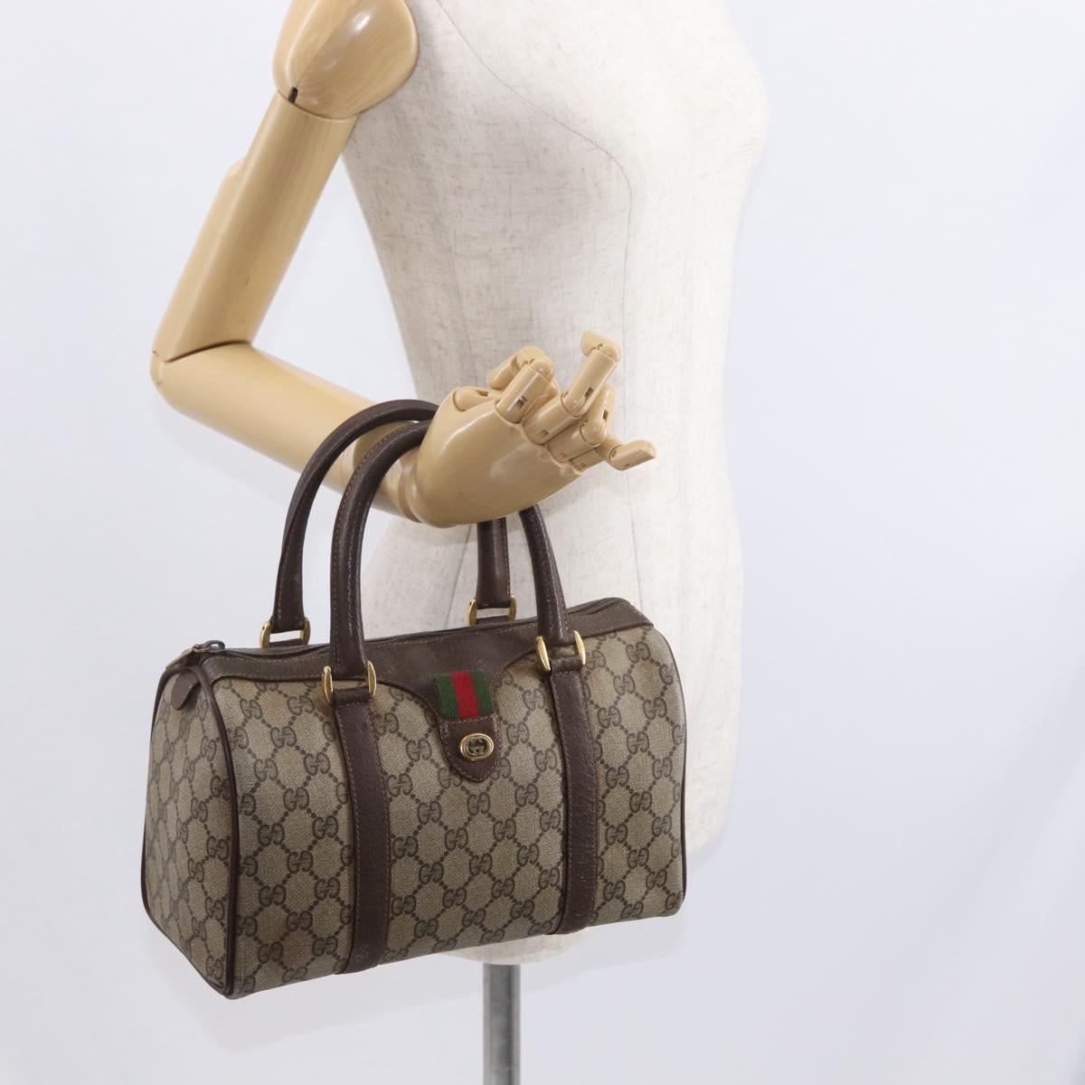 GUCCI GG Supreme Web Sherry Line Hand Bag PVC Beige Gold 40 02 006 Auth ka1094