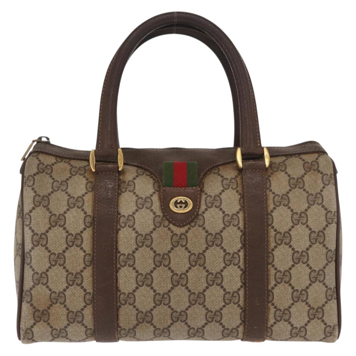 GUCCI GG Supreme Web Sherry Line Hand Bag PVC Beige Gold 40 02 006 Auth ka1094