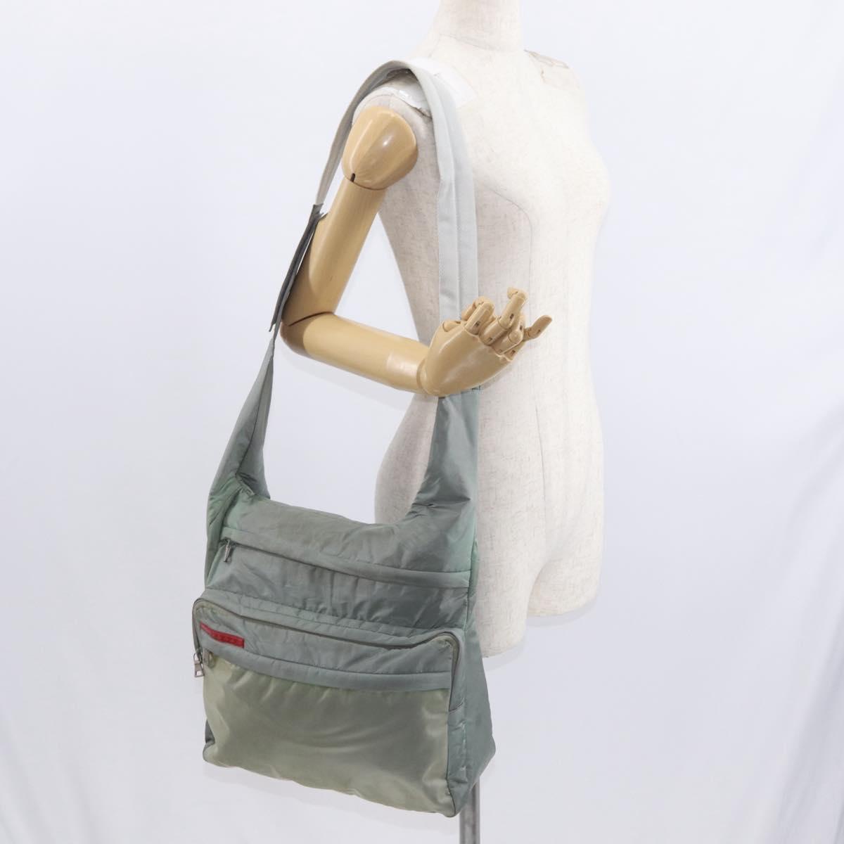 PRADA Sports Shoulder Bag Nylon Green Silver Auth ka1103