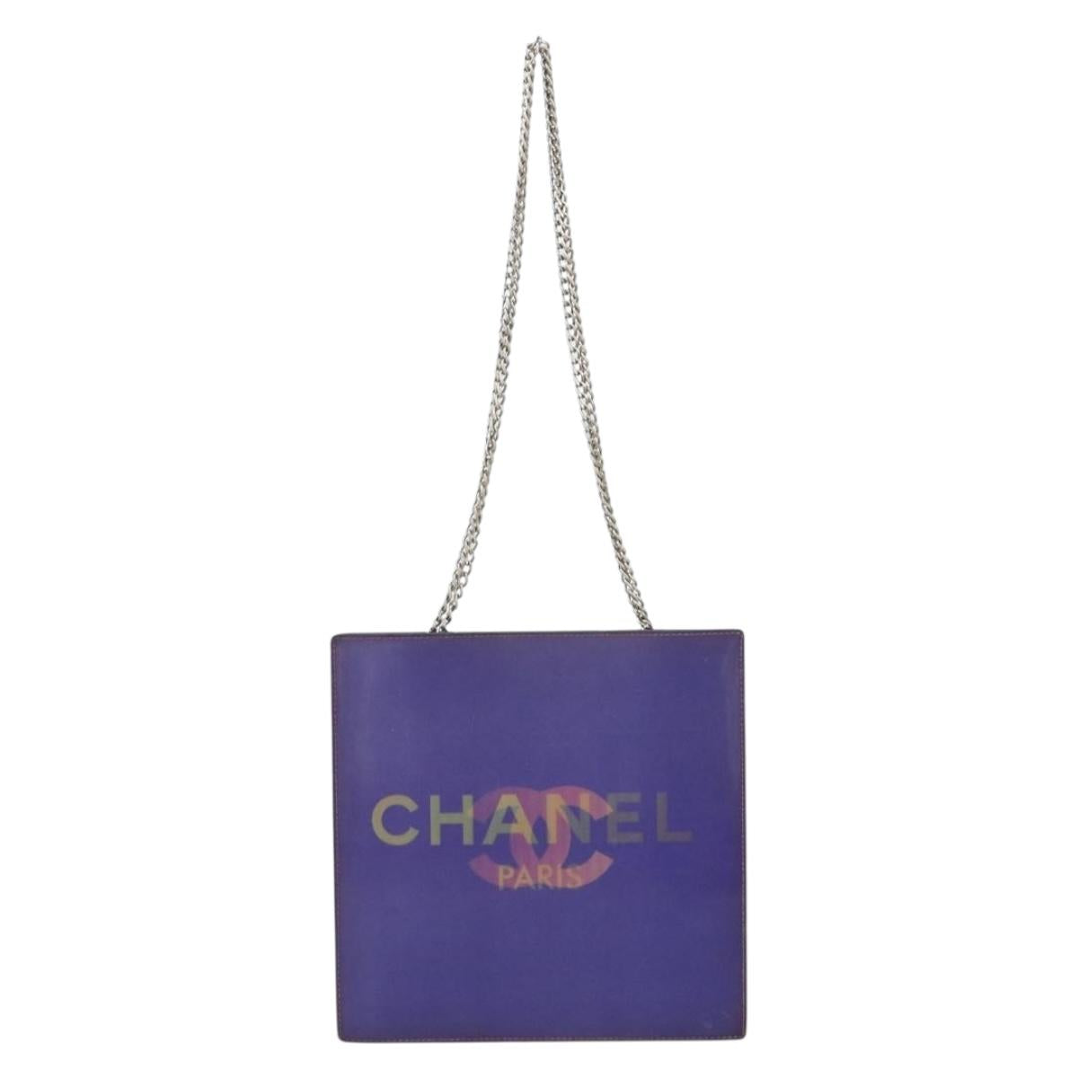 CHANEL Hologram Chain Shoulder Bag Vinyl Purple CC Auth ka1124