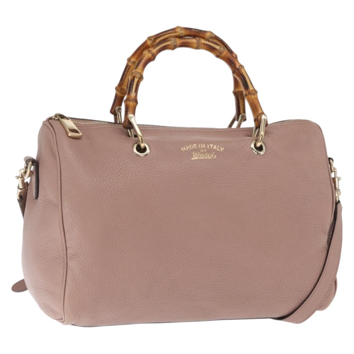 GUCCI Bamboo Hand Bag Leather 2way Pink Gold 353124 Auth ka1138