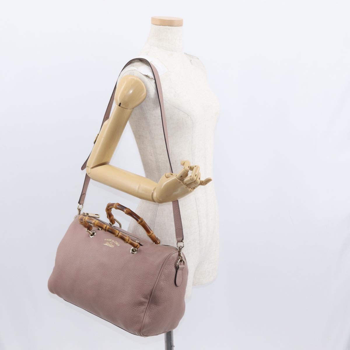 GUCCI Bamboo Hand Bag Leather 2way Pink Gold 353124 Auth ka1138