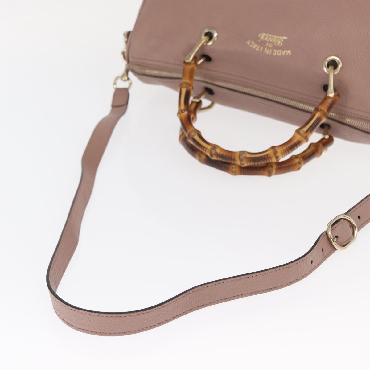 GUCCI Bamboo Hand Bag Leather 2way Pink Gold 353124 Auth ka1138