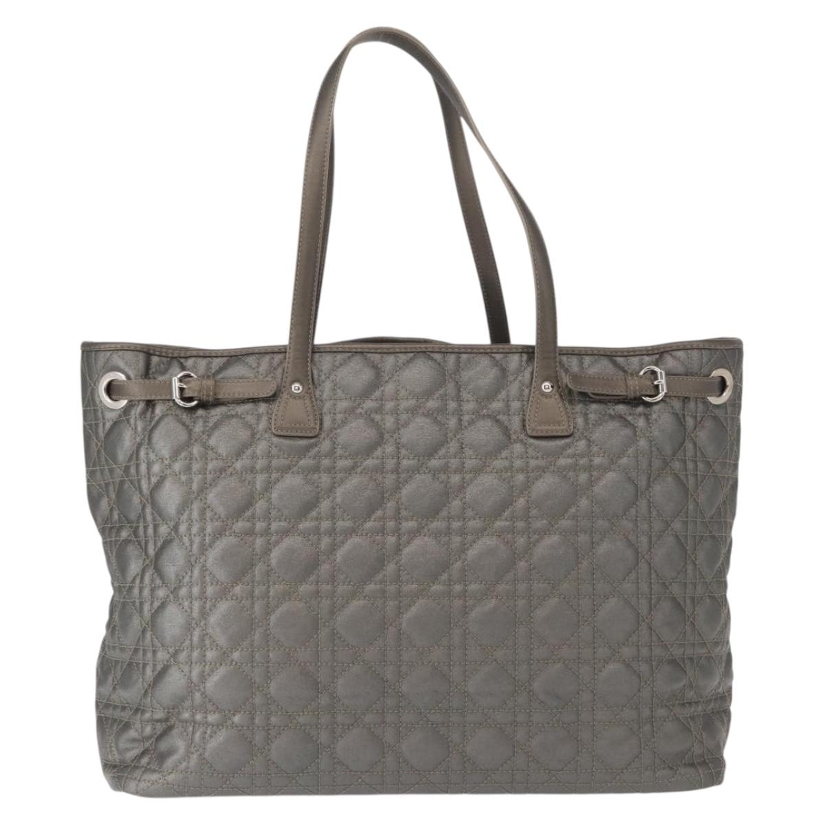 Christian Dior Canage Tote Bag Coated Canvas Silver tone Auth ka114