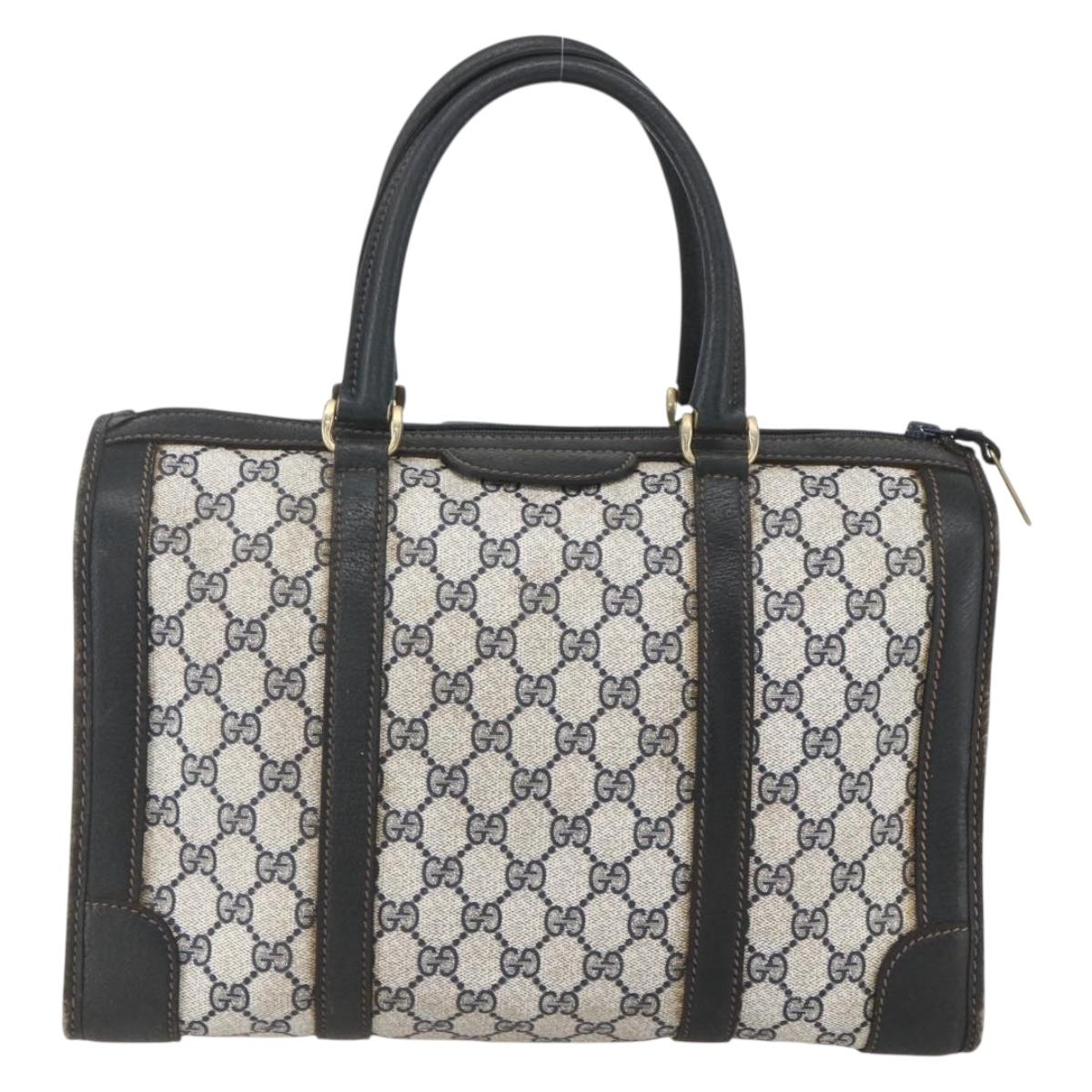 GUCCI GG Supreme Hand Bag PVC Navy Gold Auth ka1142