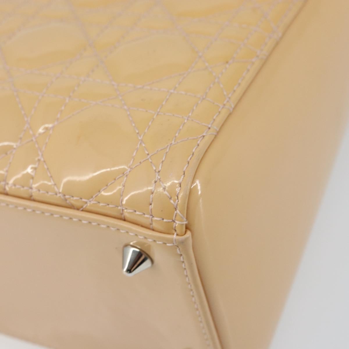 Christian Dior Lady Dior Canage Hand Bag Patent 2way Beige Silver Auth ka1144