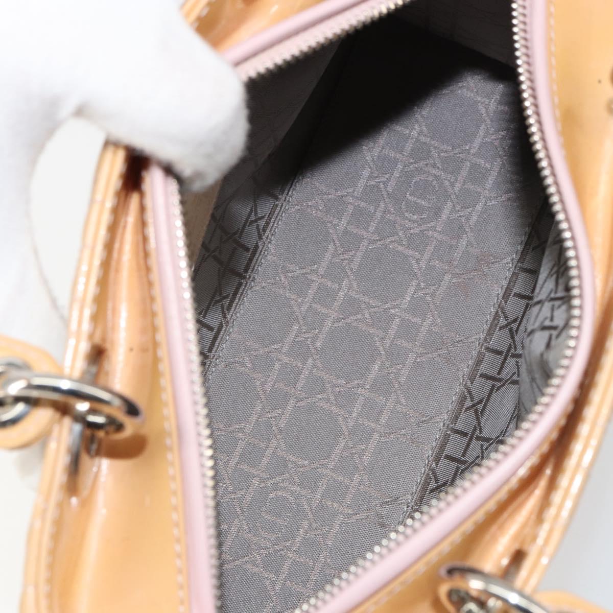 Christian Dior Lady Dior Canage Hand Bag Patent 2way Beige Silver Auth ka1144