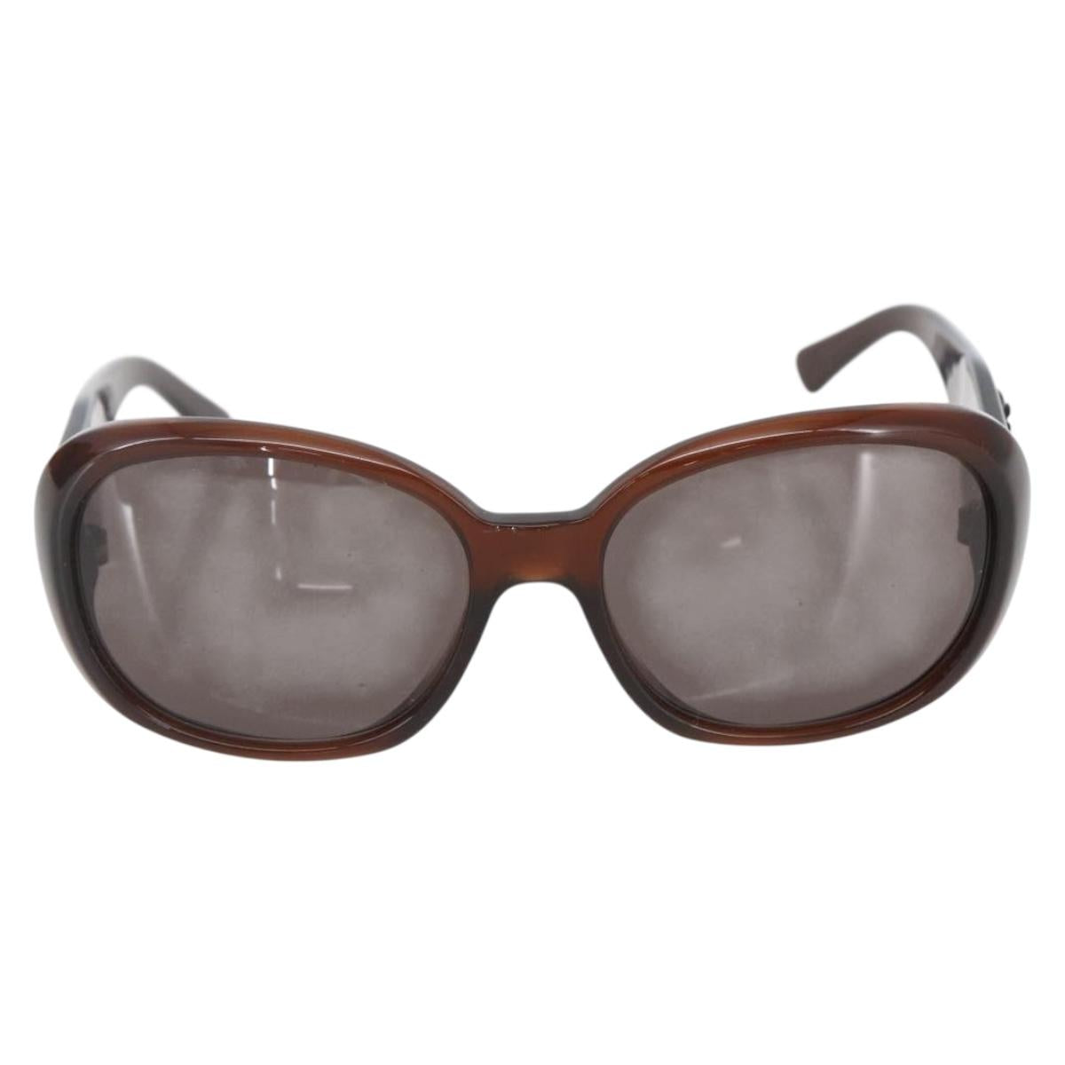 CHANEL Camelia Sunglasses plastic Brown CC Auth ka1148