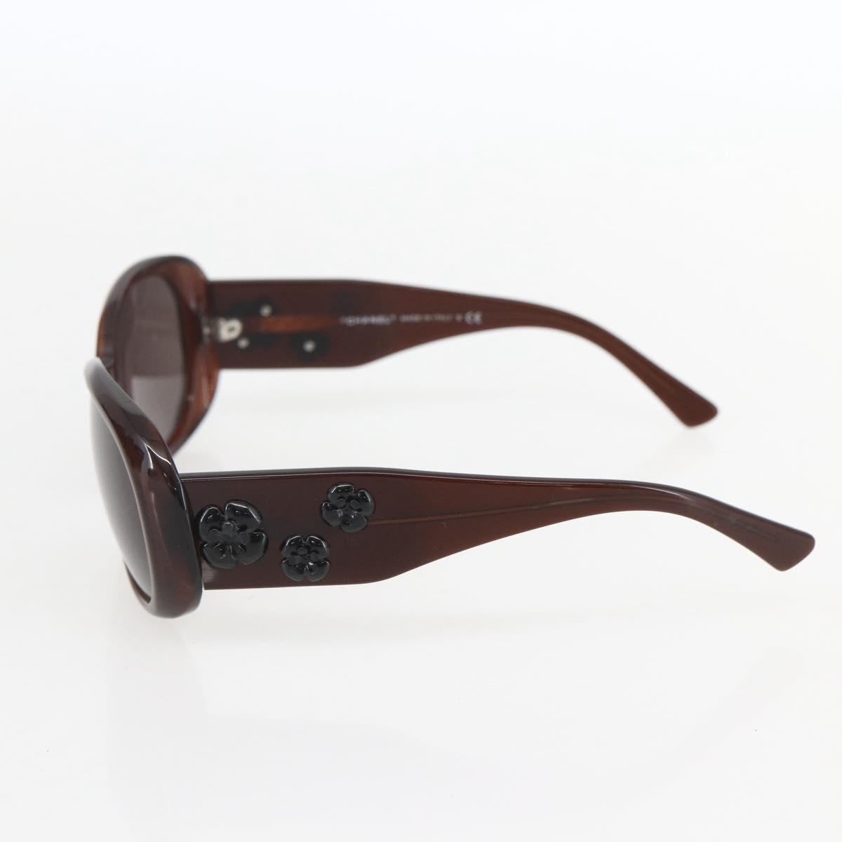 CHANEL Camelia Sunglasses plastic Brown CC Auth ka1148