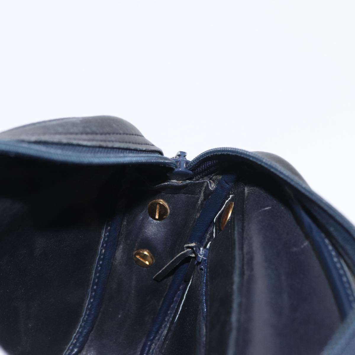 Christian Dior Shoulder Bag Leather Navy Gold Auth ka1151